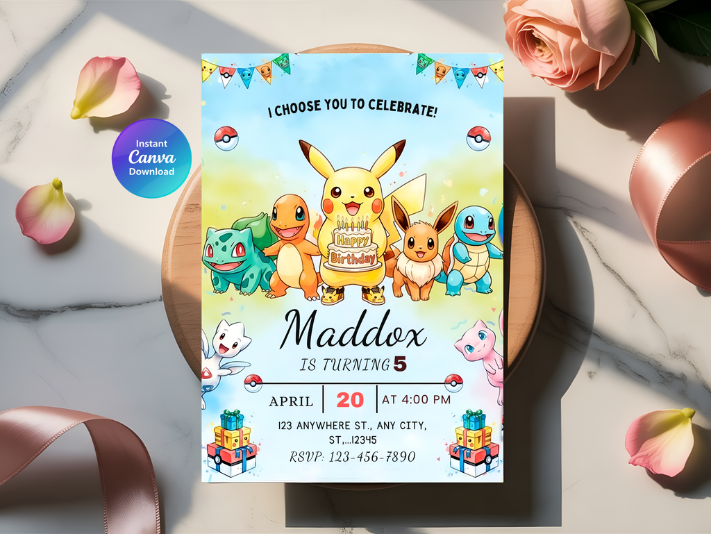 Pokemon Birthday Invitation | Editable Canva Template