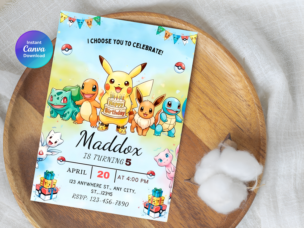 Pokemon Birthday Invitation | Editable Canva Template
