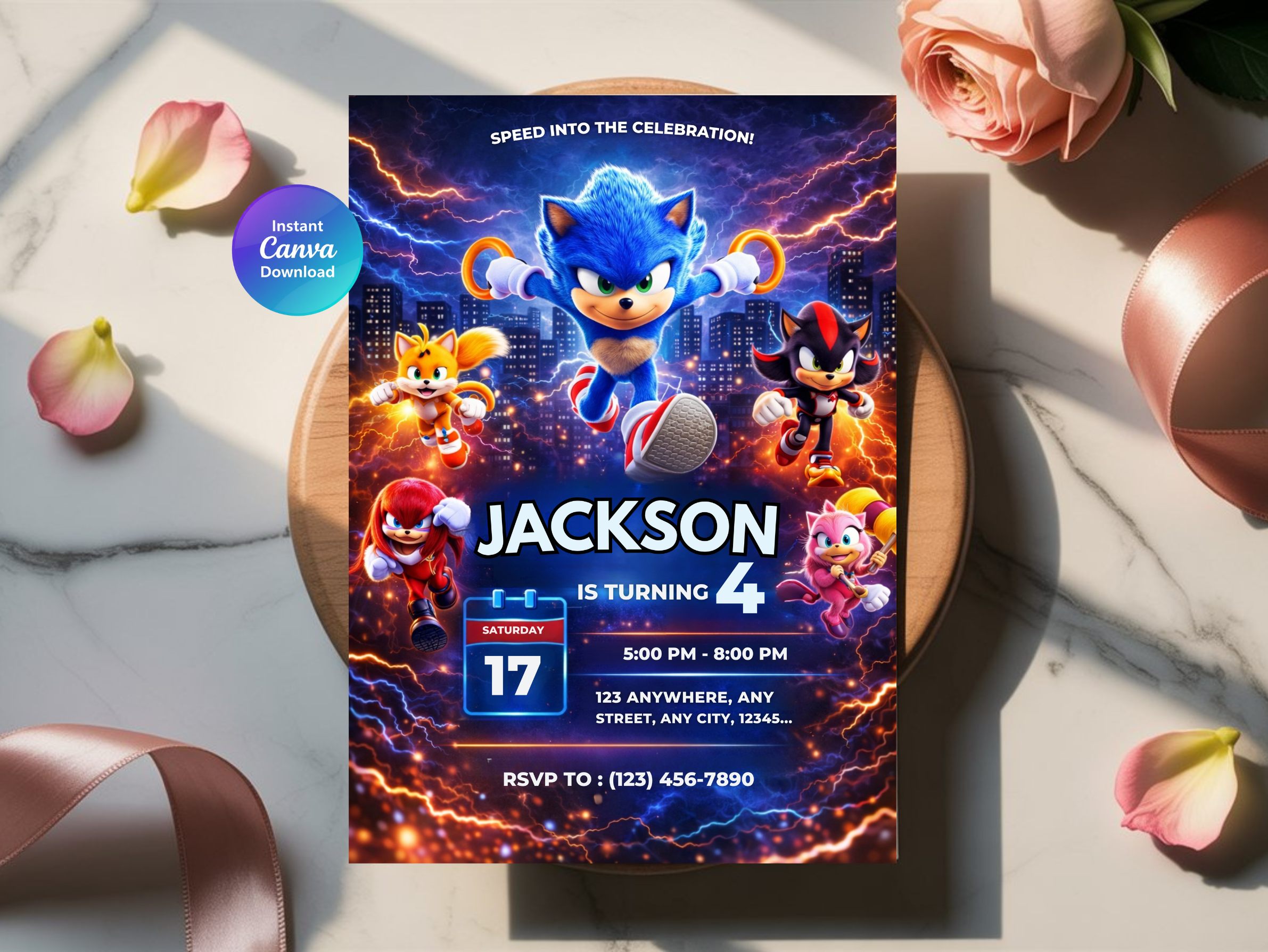 Sonic Birthday Invitation 4 | Editable Canva Template