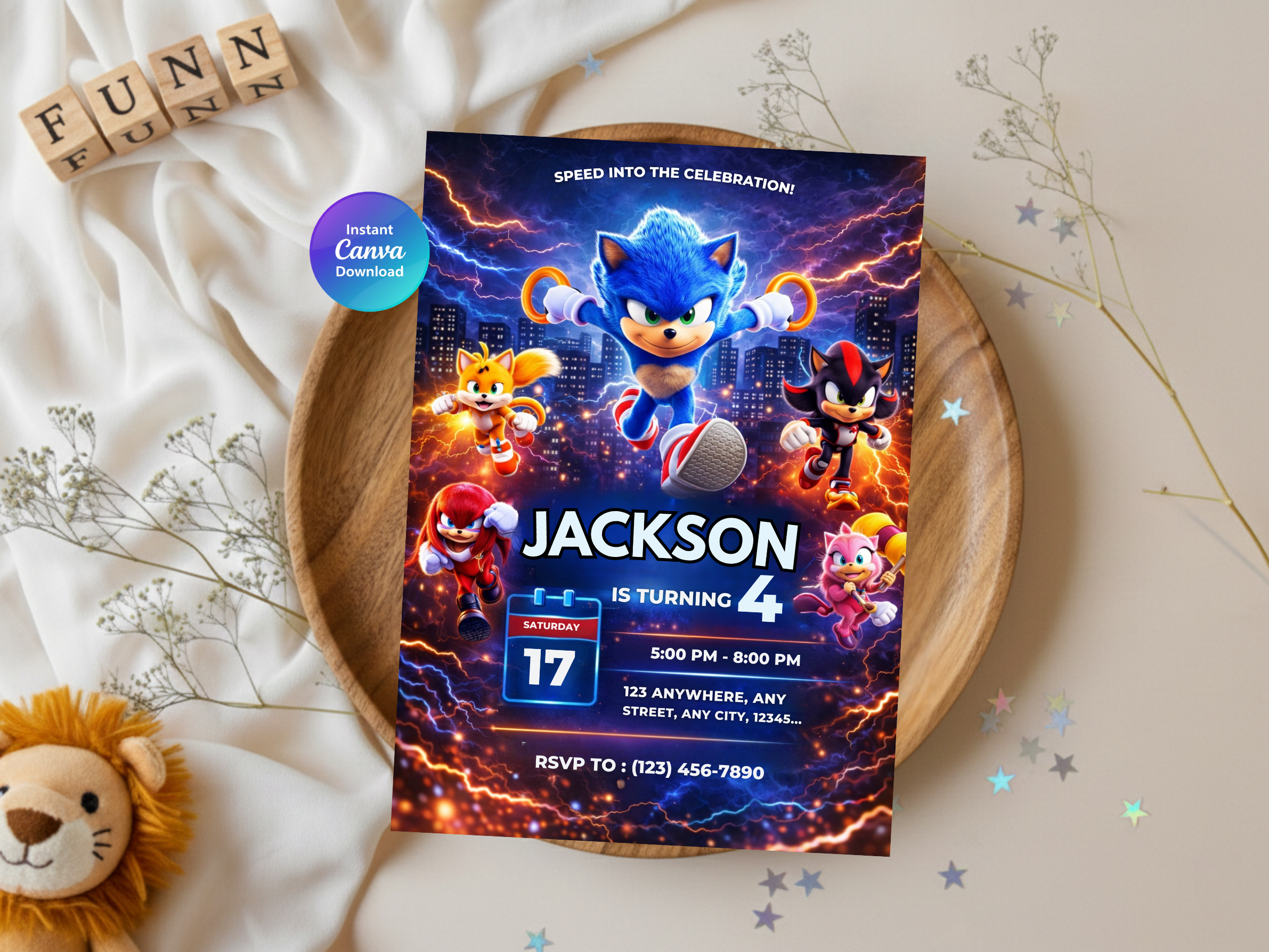 Sonic Birthday Invitation 4 | Editable Canva Template