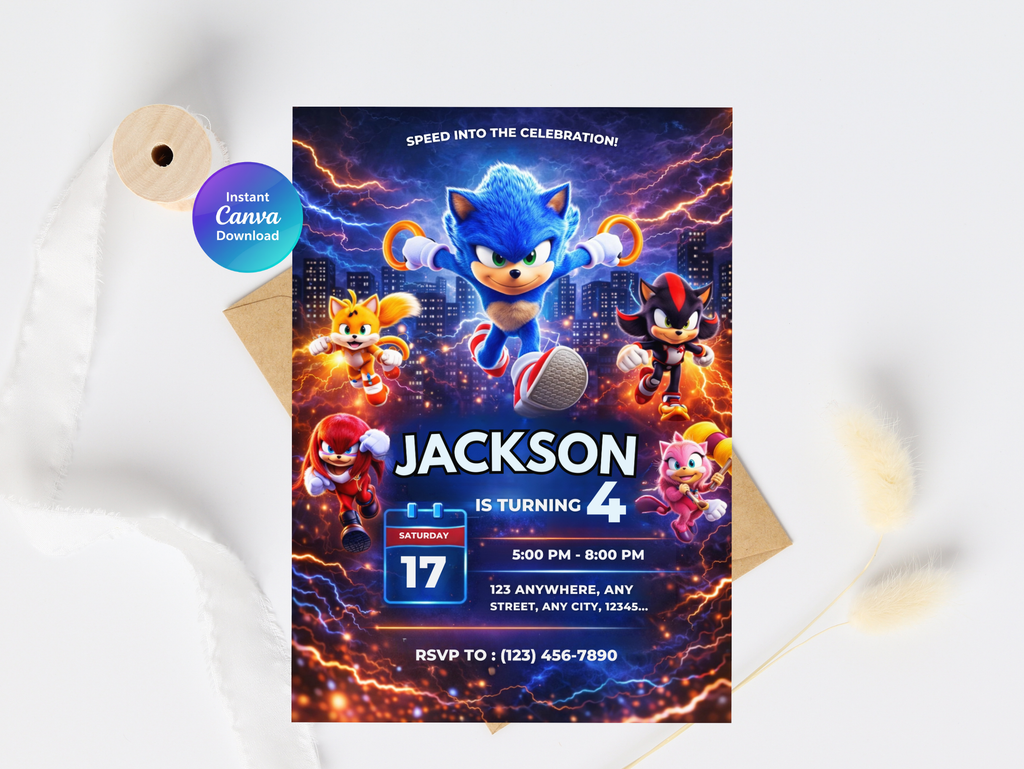 Sonic Birthday Invitation 4 | Editable Canva Template