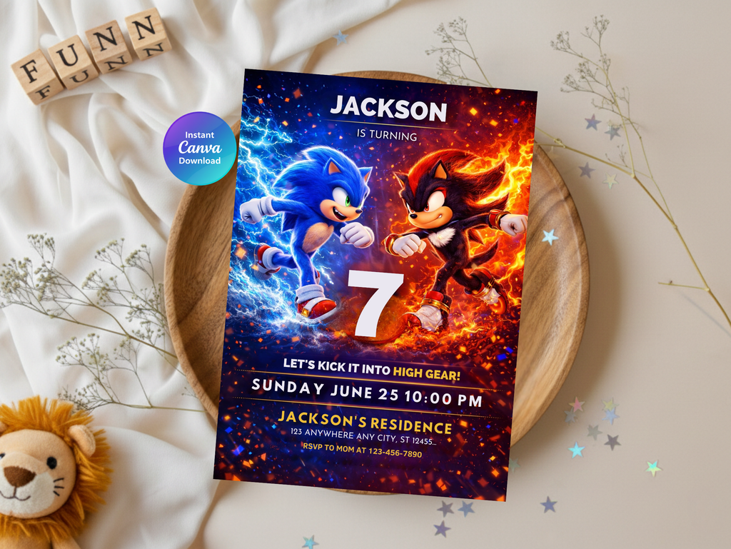 Sonic Birthday Invitation 7 | Editable Canva Template