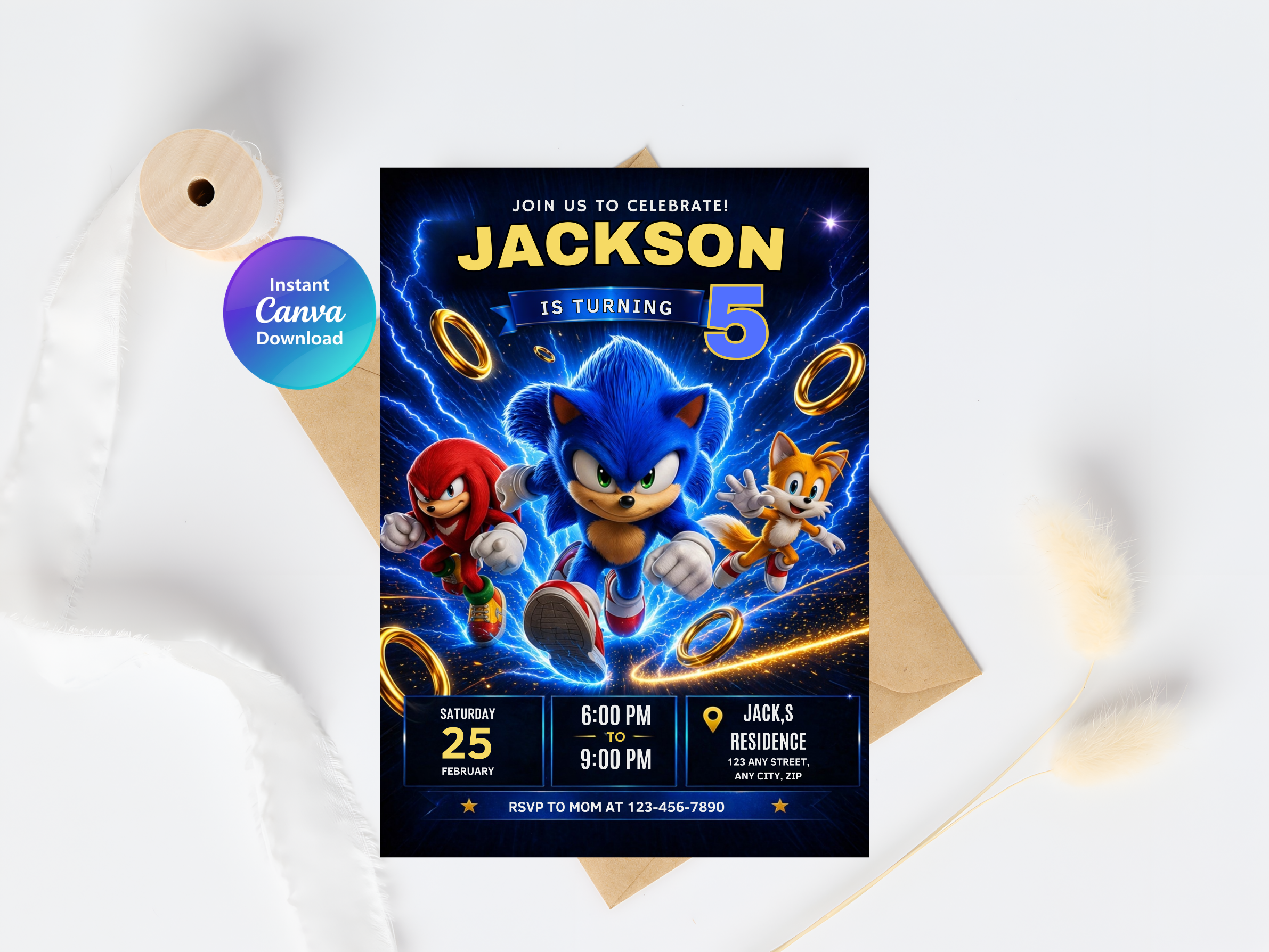 Sonic Birthday Invitation | Editable Canva Template Digital download