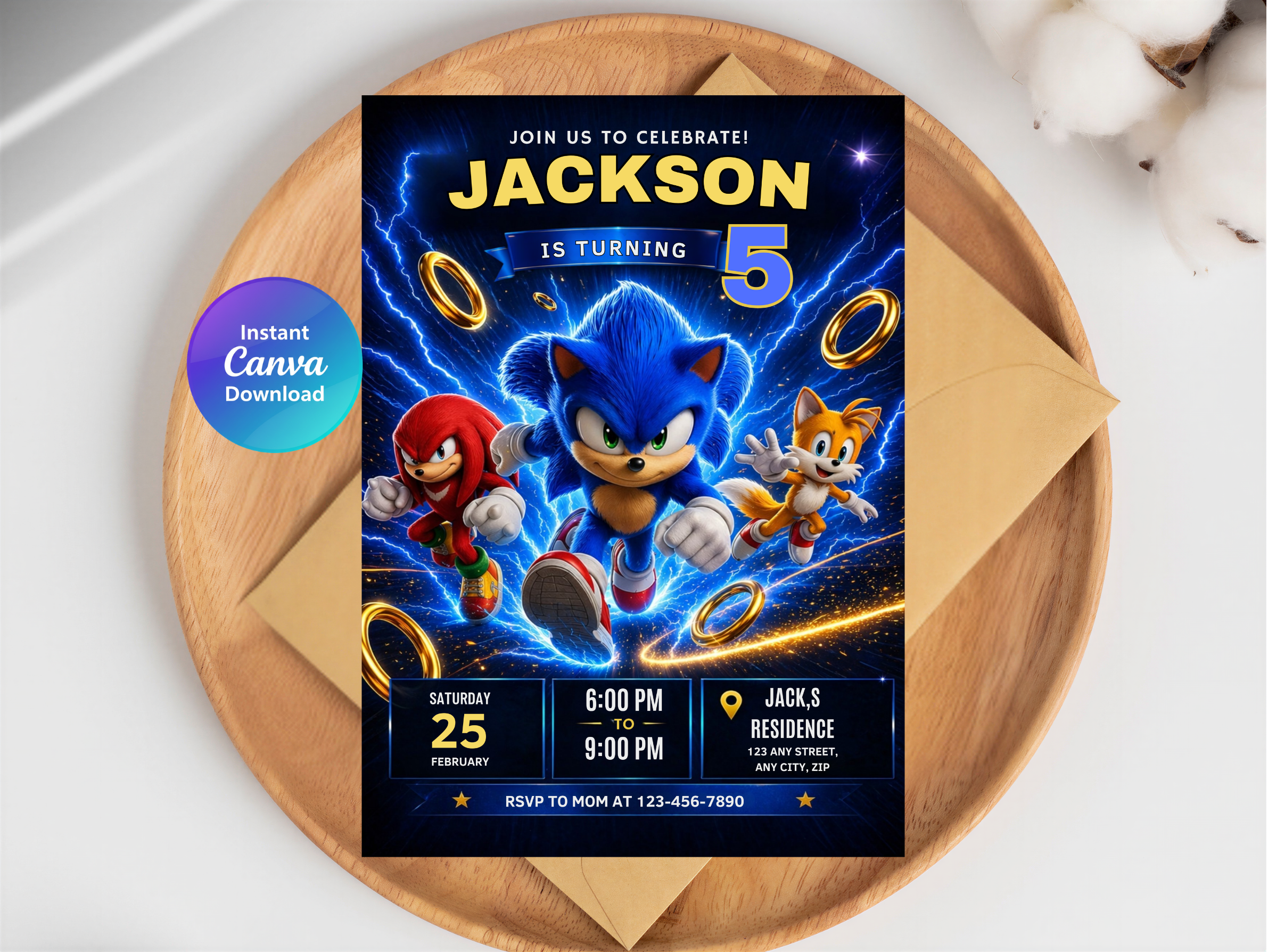 Sonic Birthday Invitation | Editable Canva Template Digital download