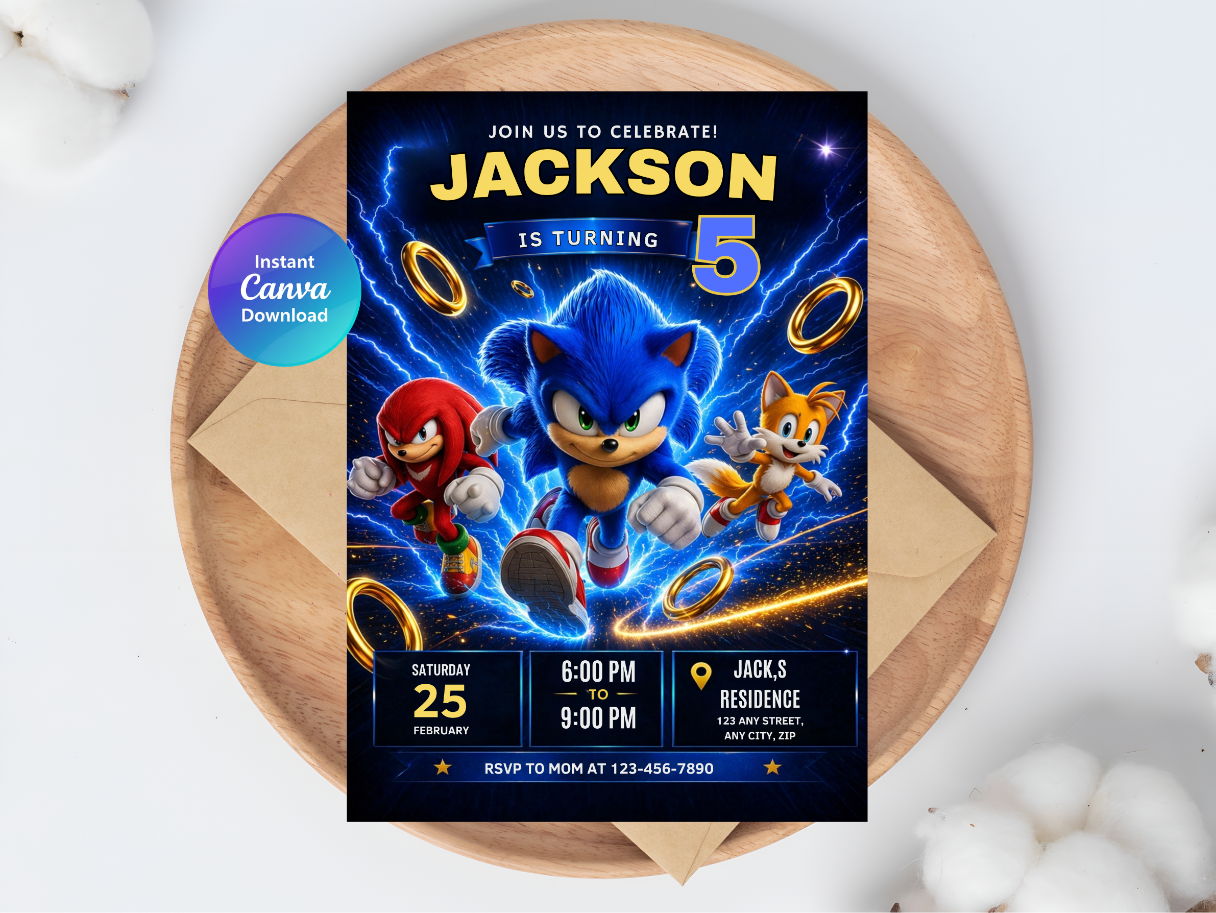 Sonic Birthday Invitation | Editable Canva Template Digital download