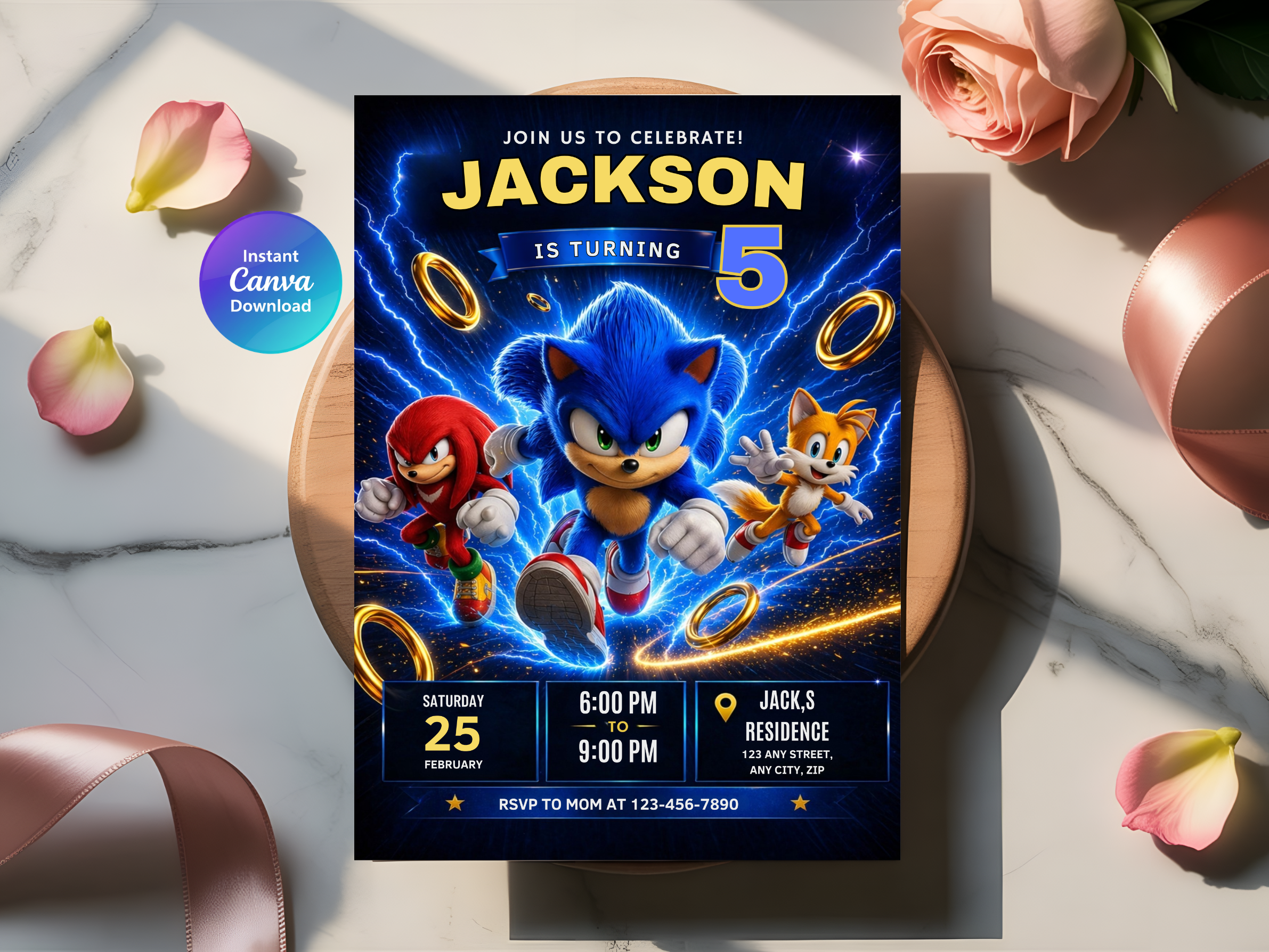 Sonic Birthday Invitation | Editable Canva Template Digital download