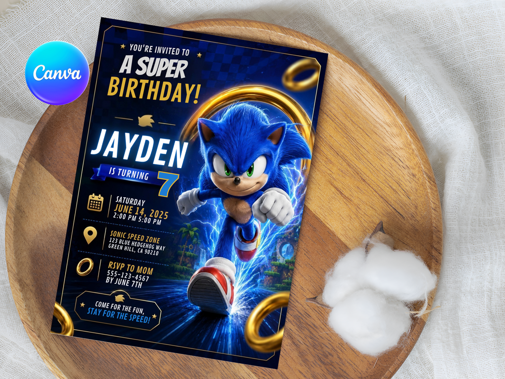 Sonic Birthday Invitation, Digital Instant Download in Canva