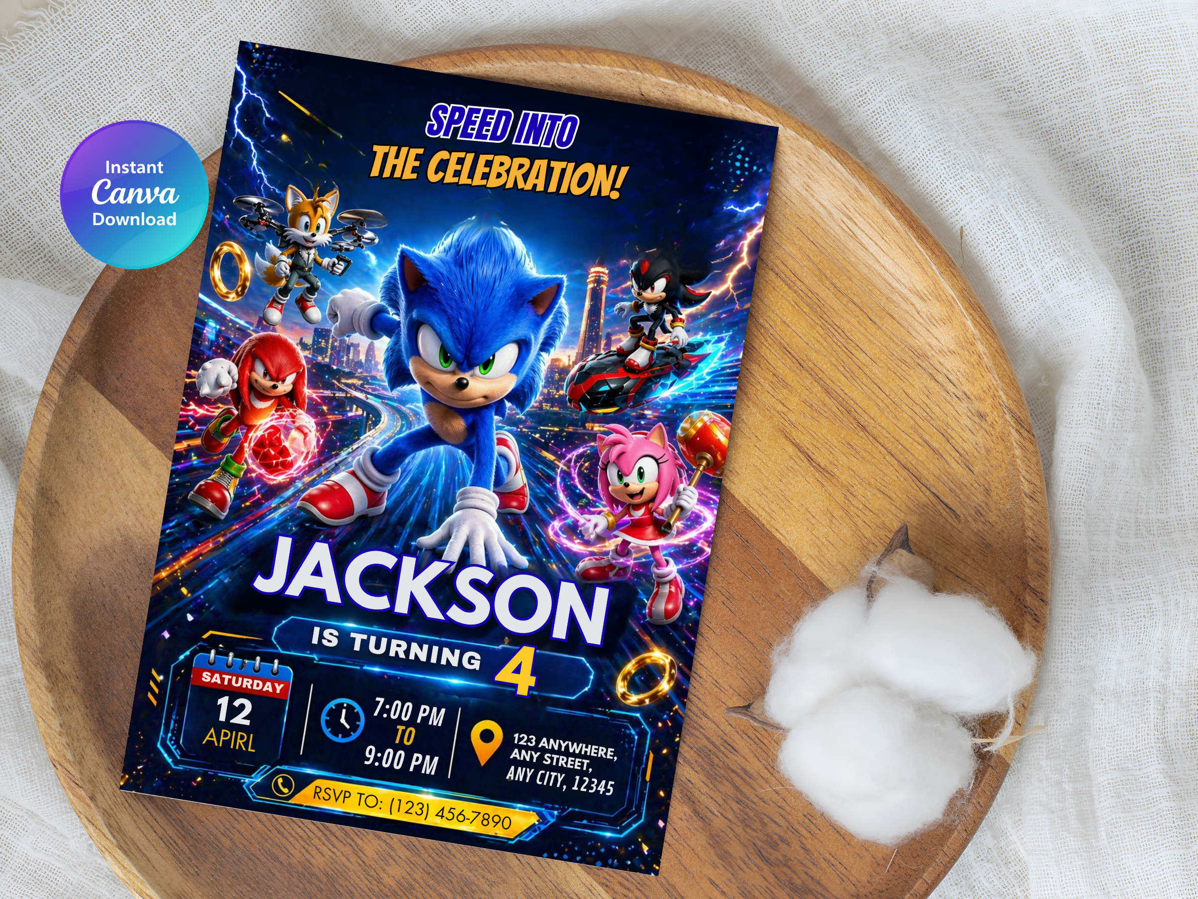 Sonic Birthday Invitation | Canva Template Digital Download