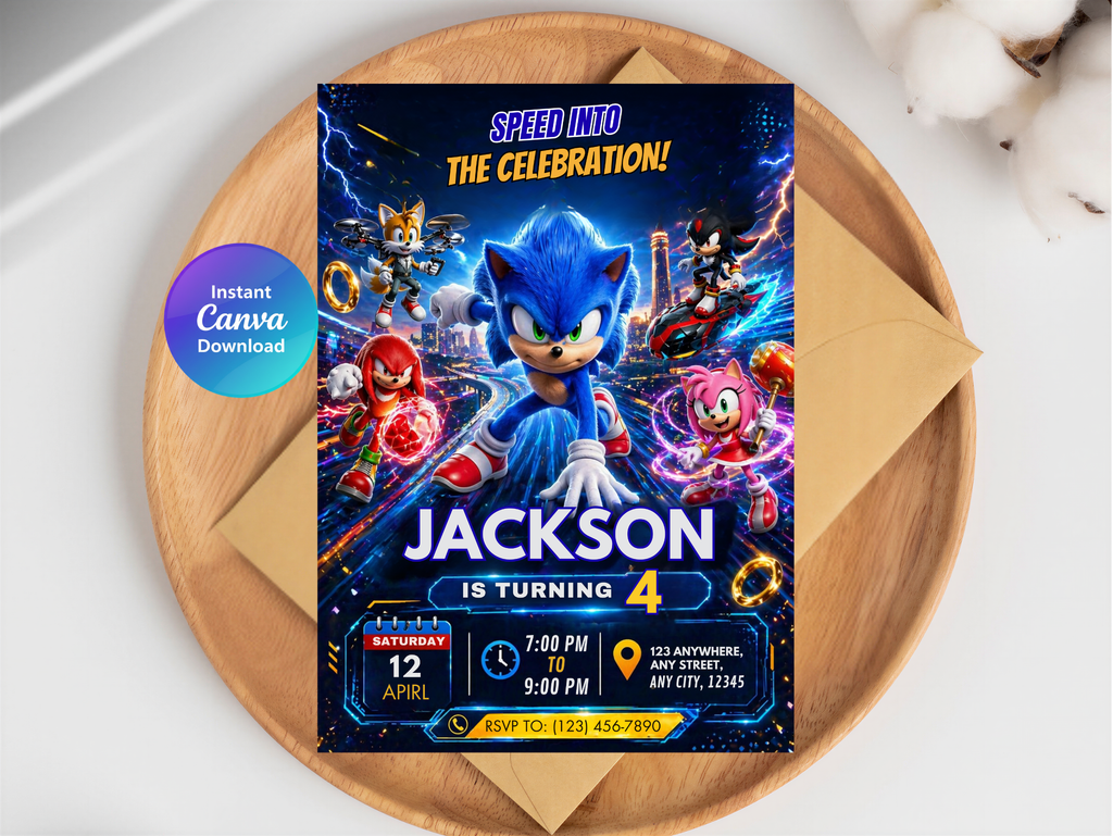 Sonic Birthday Invitation | Canva Template Digital Download