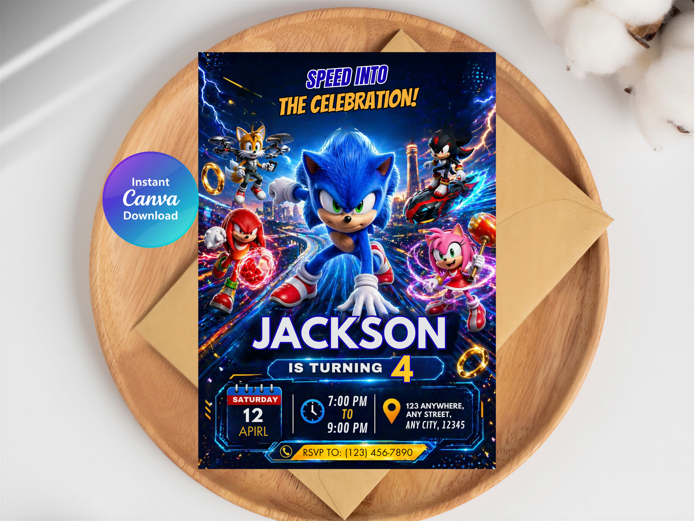 Sonic Birthday Invitation | Canva Template Digital Download