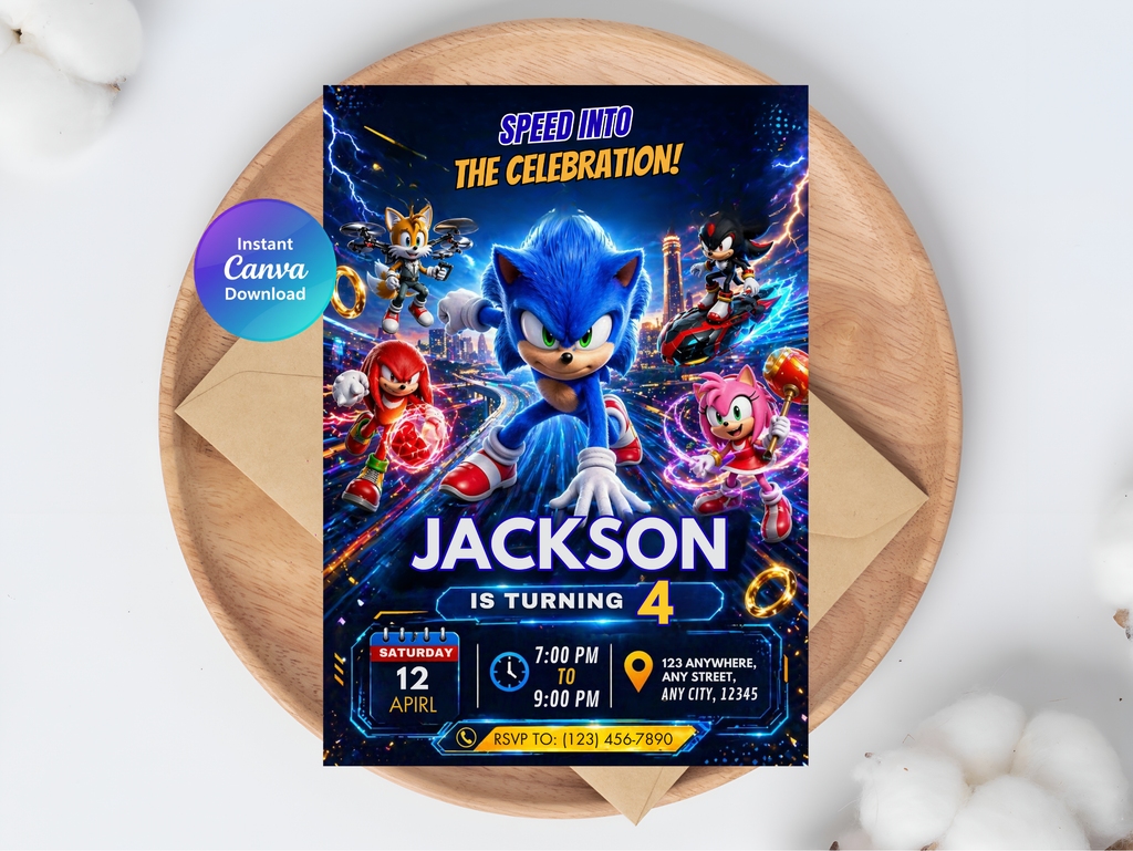 Sonic Birthday Invitation | Canva Template Digital Download