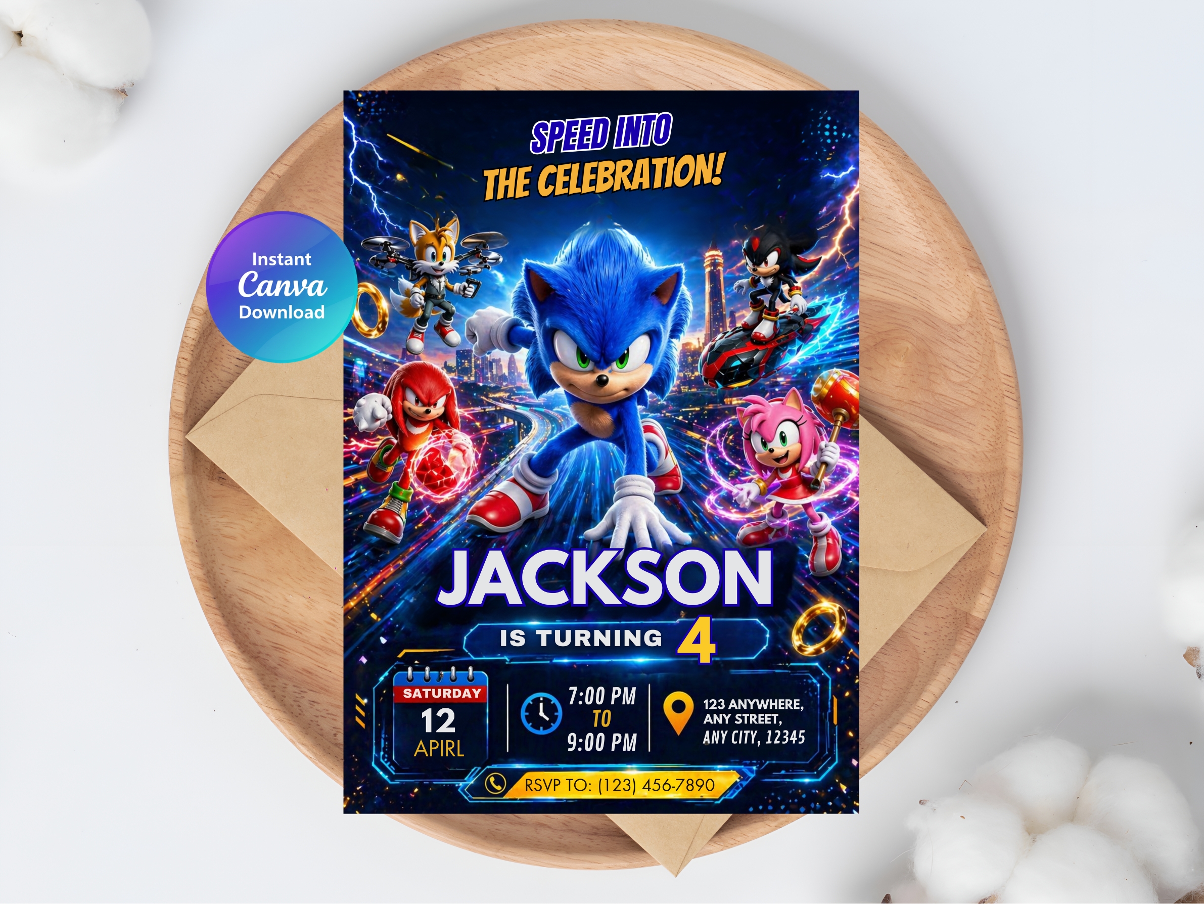 Sonic Birthday Invitation | Canva Template Digital Download