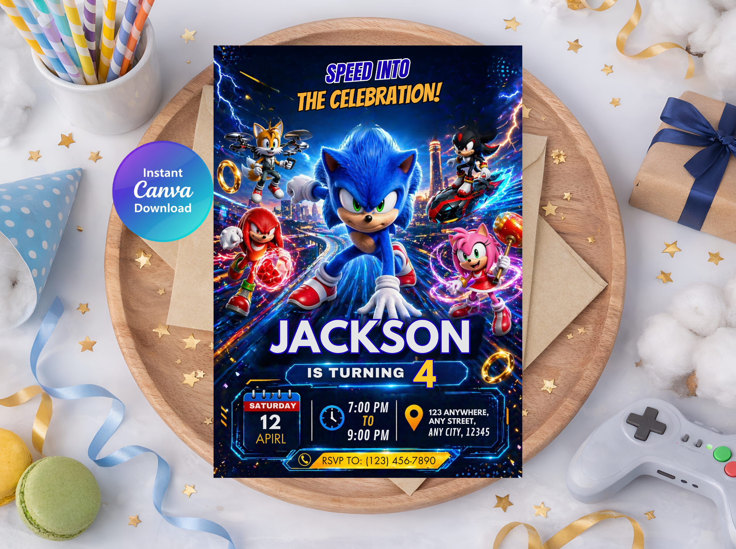 Sonic Birthday Invitation | Canva Template Digital Download