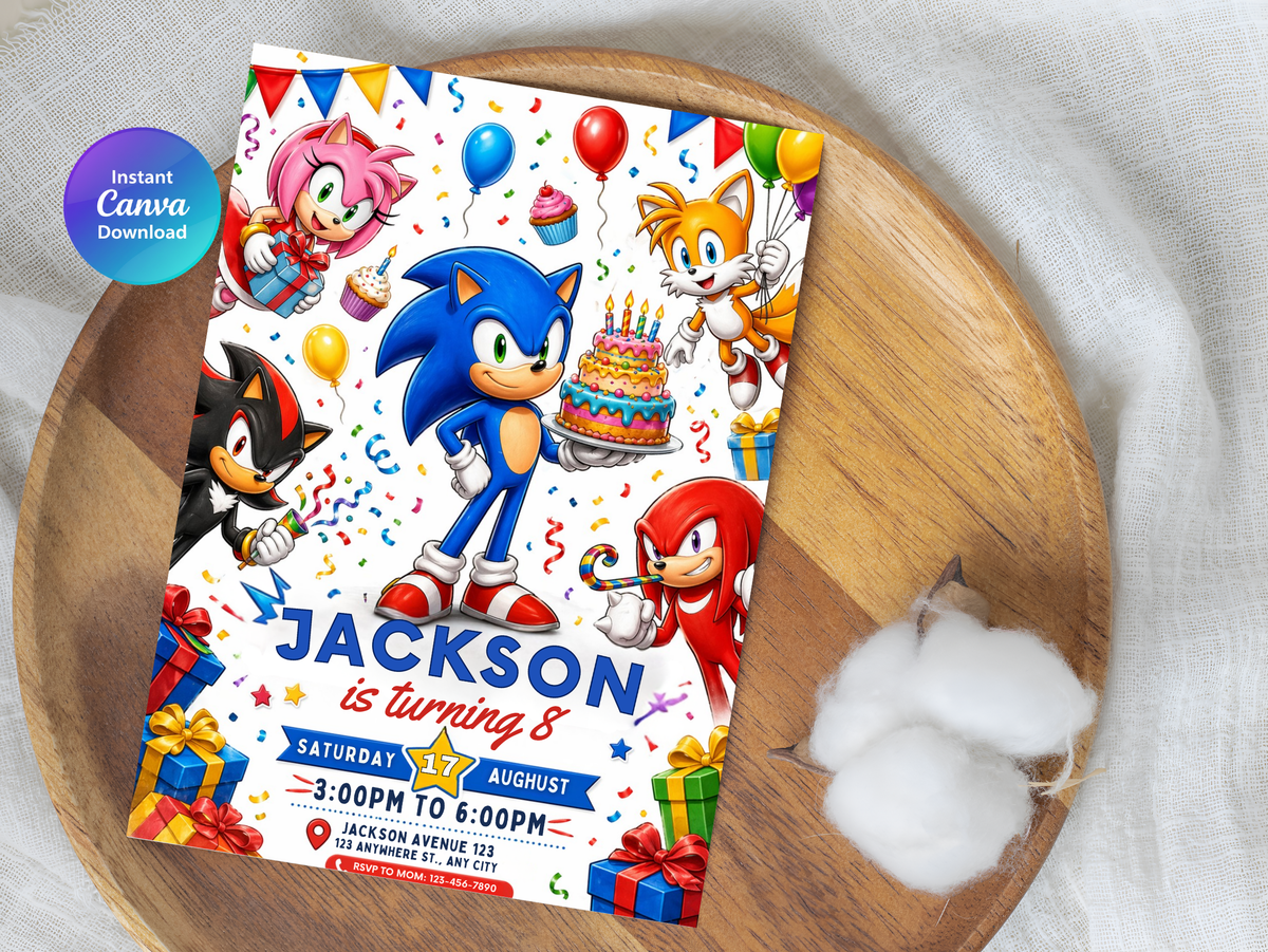 Sonic the Hedgehog Birthday Invitation | Canva Template