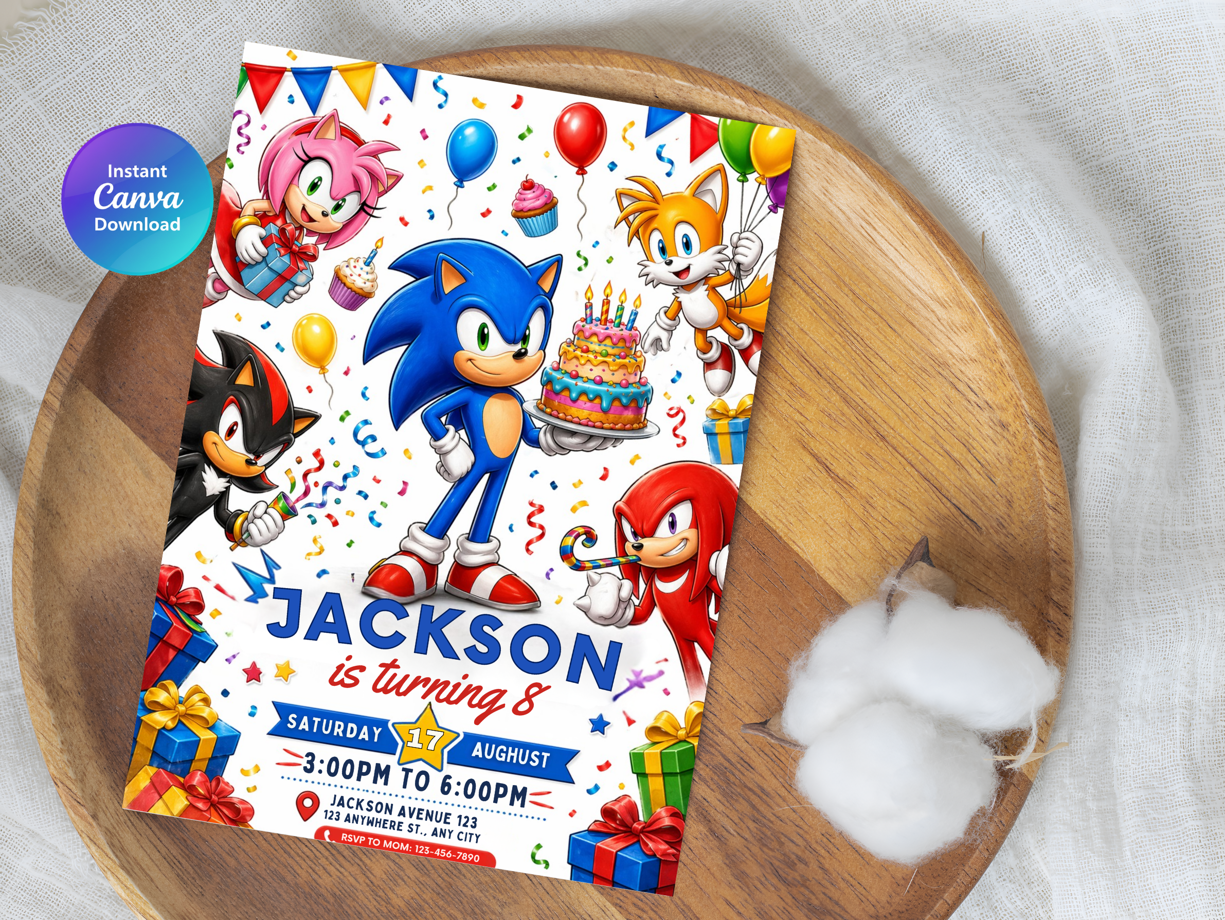 Sonic the Hedgehog Birthday Invitation | Canva Template