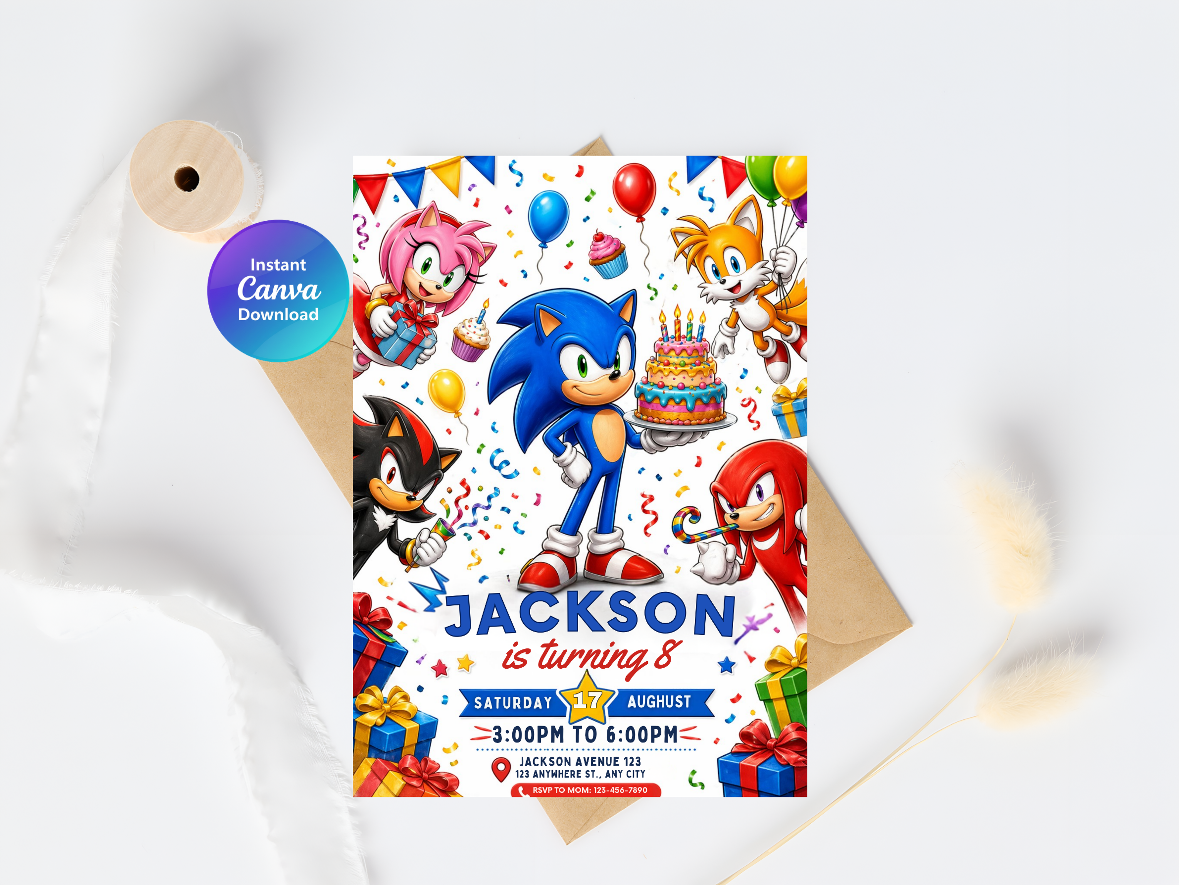 Sonic the Hedgehog Birthday Invitation | Canva Template