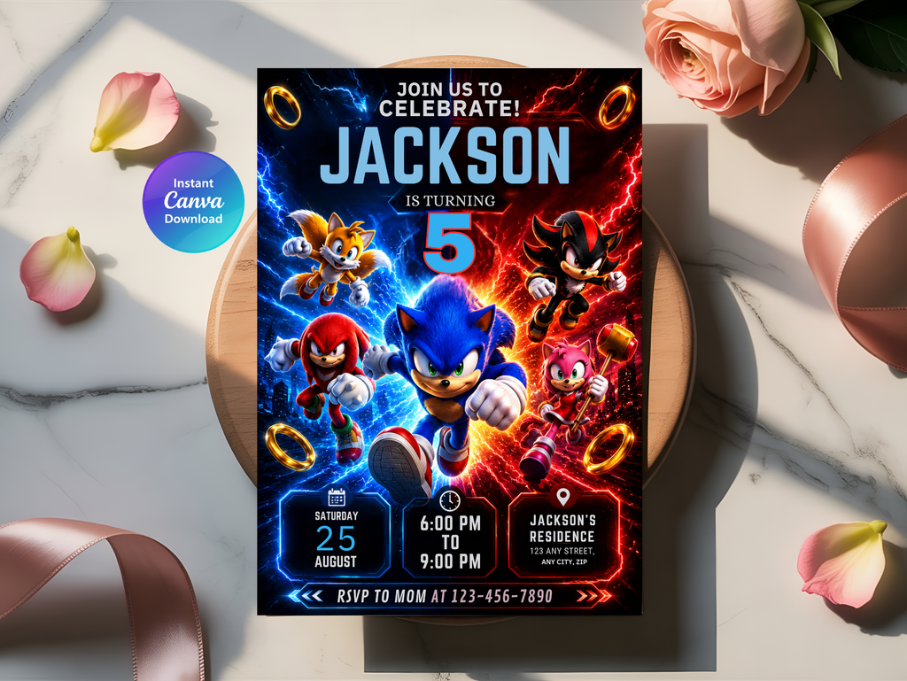 Sonic Birthday Invitation Digital Instant Download in Canva
