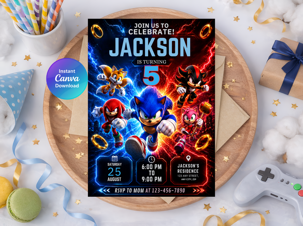 Sonic Birthday Invitation Digital Instant Download in Canva