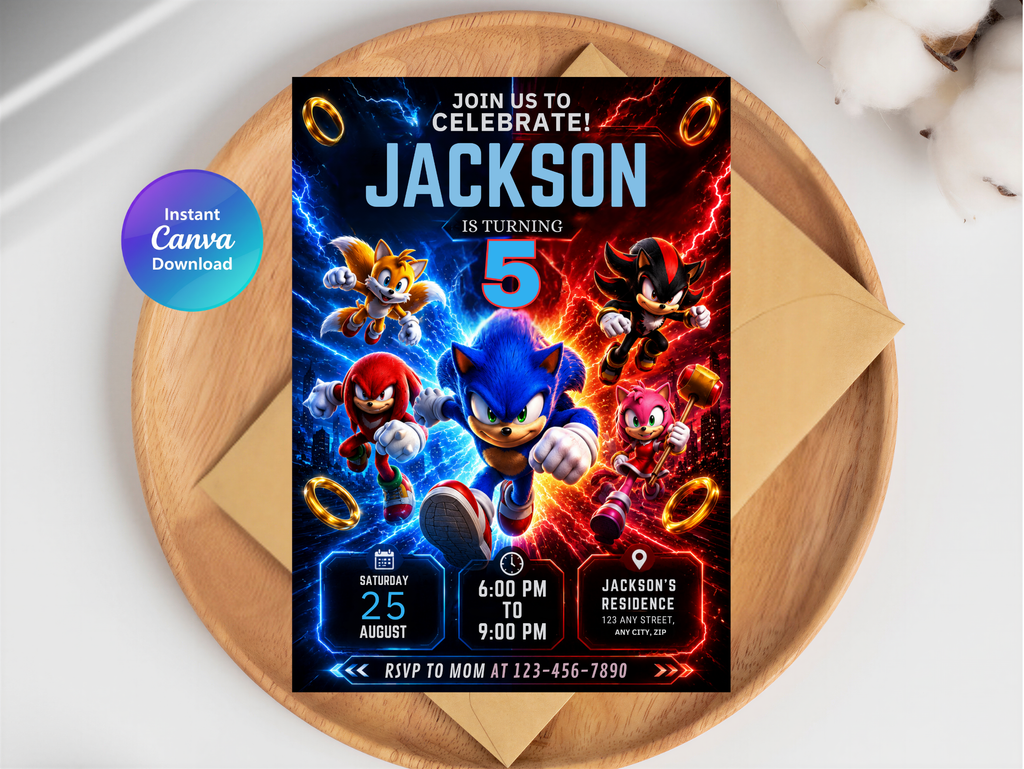 Sonic Birthday Invitation Digital Instant Download in Canva