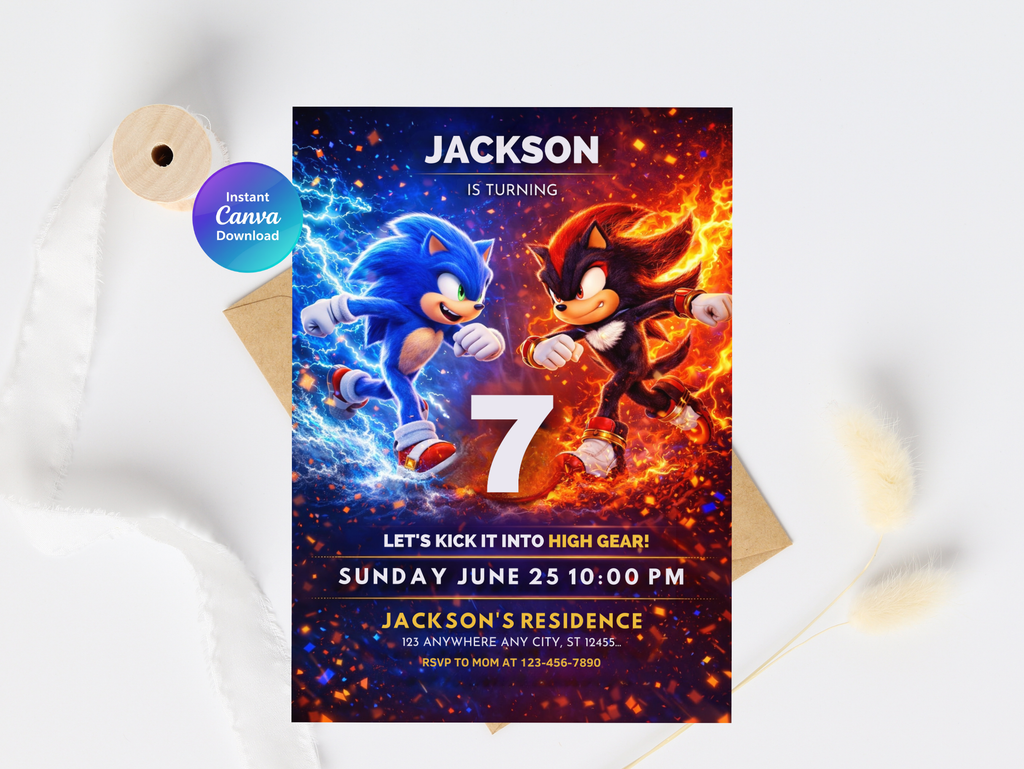 Sonic Birthday Invitation, Digital Instant Download in Canva