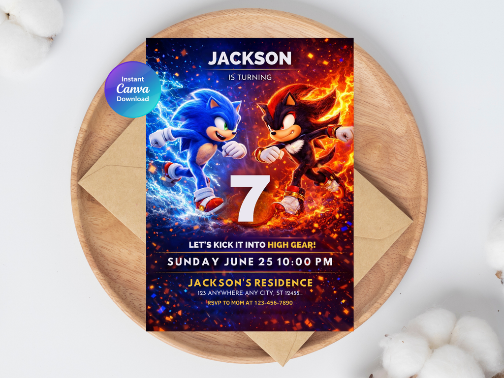 Sonic Birthday Invitation, Digital Instant Download in Canva
