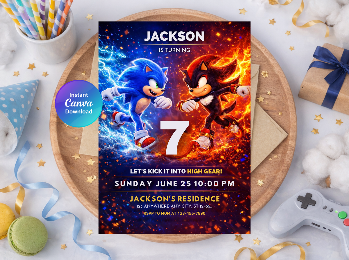 Sonic Birthday Invitation 7 | Editable Canva Template
