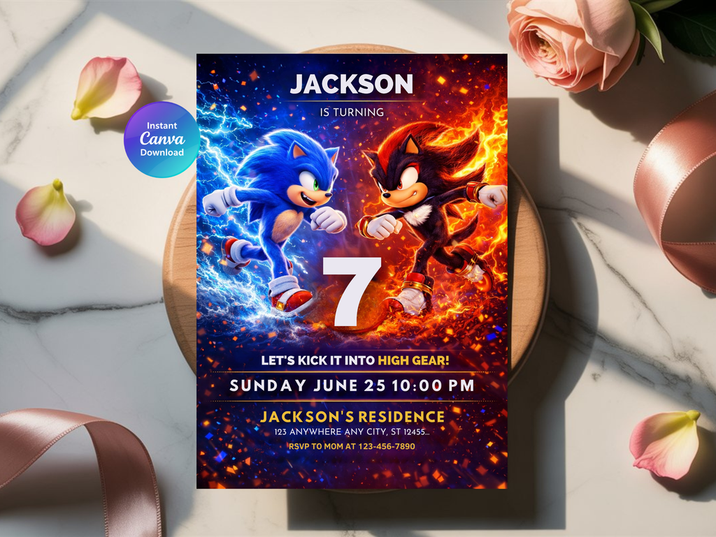Sonic Birthday Invitation, Digital Instant Download in Canva
