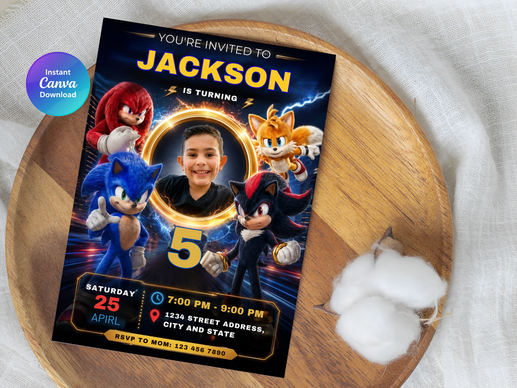 Sonic Birthday Invitation, Digital Instant Download in Canva