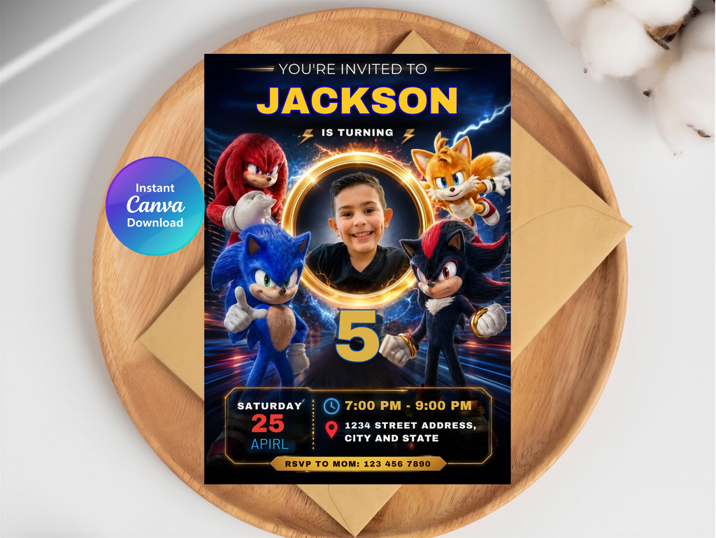 Sonic Birthday Invitation, Digital Instant Download in Canva