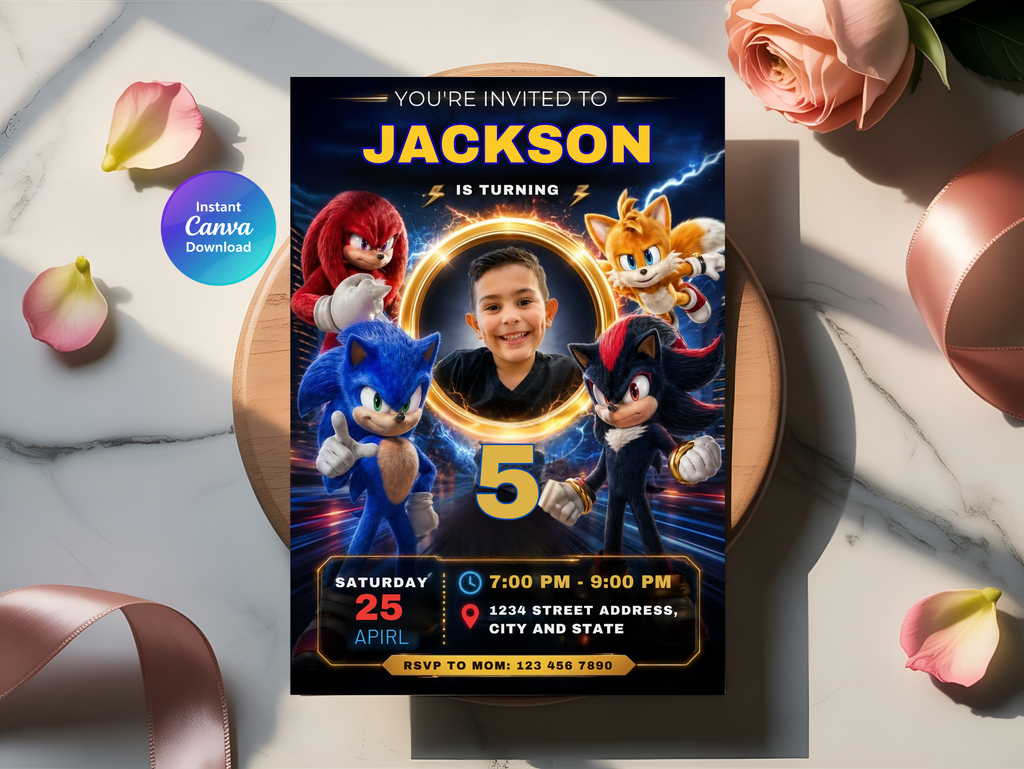 Sonic Birthday Invitation, Digital Instant Download in Canva