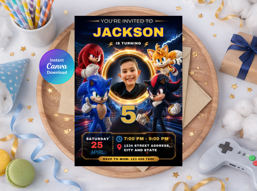 Sonic Birthday Invitation, Digital Instant Download in Canva
