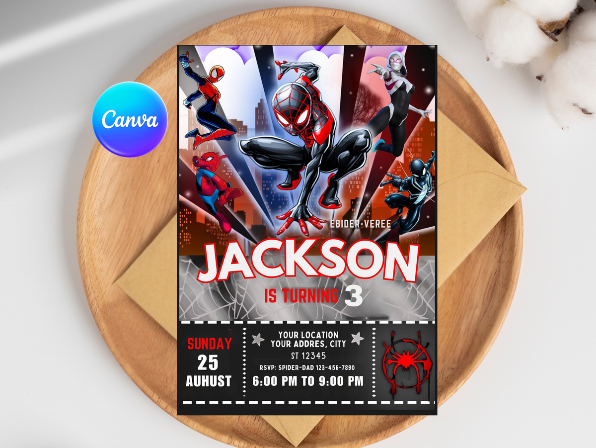 Spiderman Birthday Invitation, Digital Instant Download in Canva