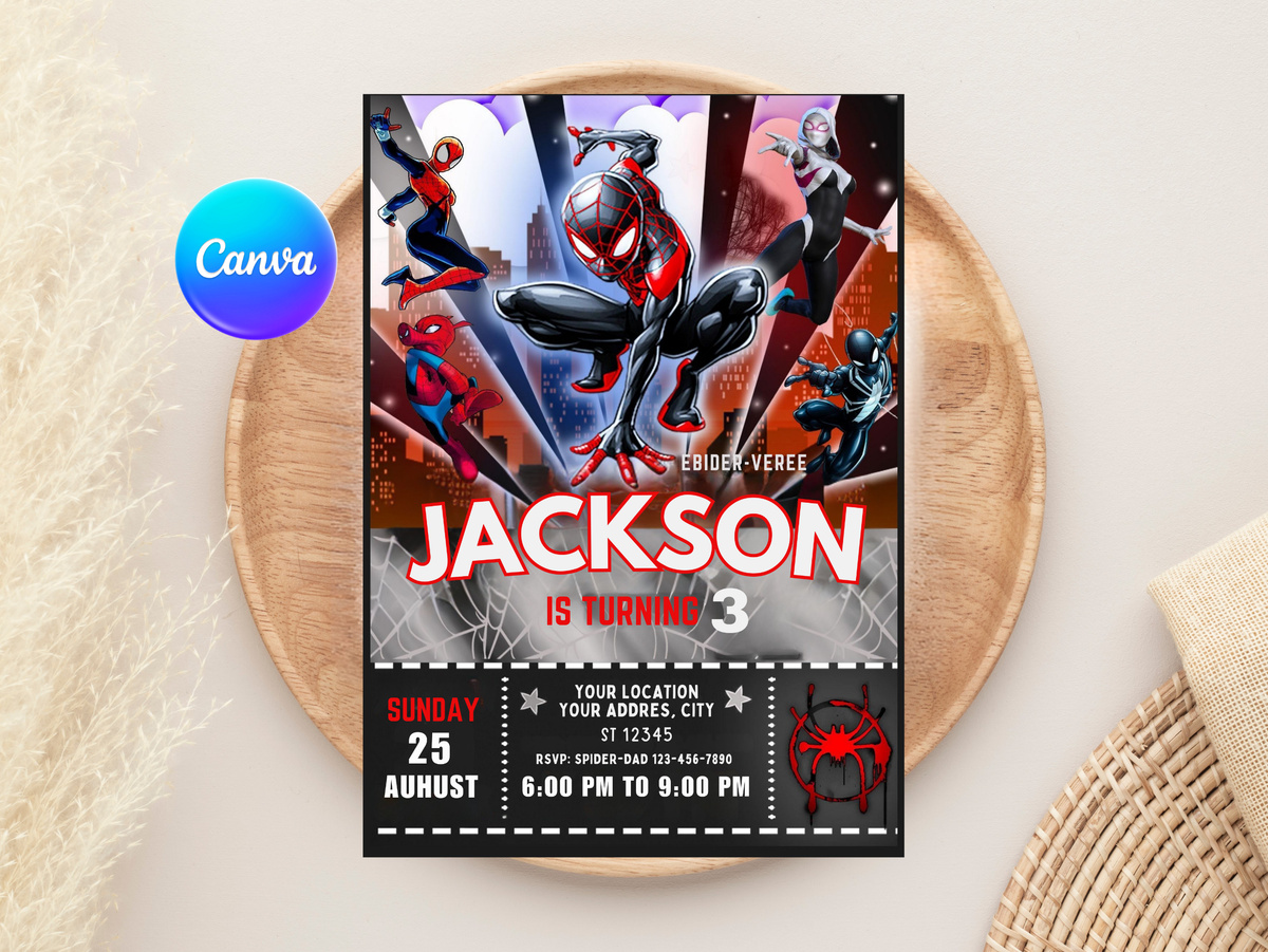 Spiderman Birthday Invitation, Digital Instant Download in Canva
