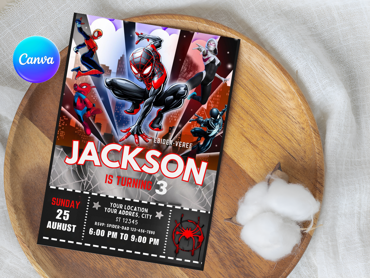 Spiderman Birthday Invitation, Digital Instant Download in Canva