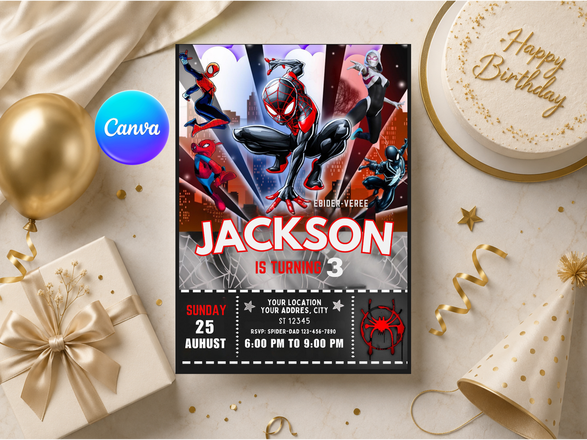 Spiderman Birthday Invitation, Digital Instant Download in Canva