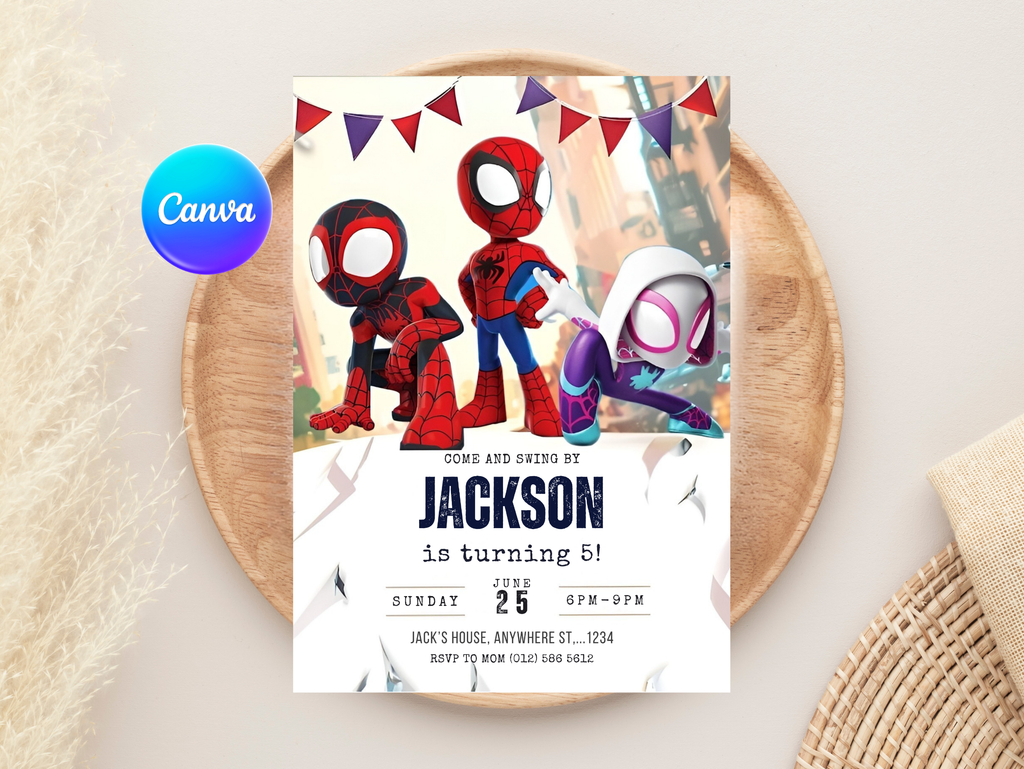 Spiderman Birthday Invitation, Digital Instant Download in Canva