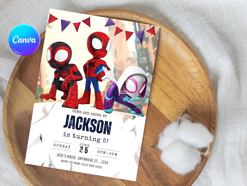 Spiderman Birthday Invitation, Digital Instant Download in Canva