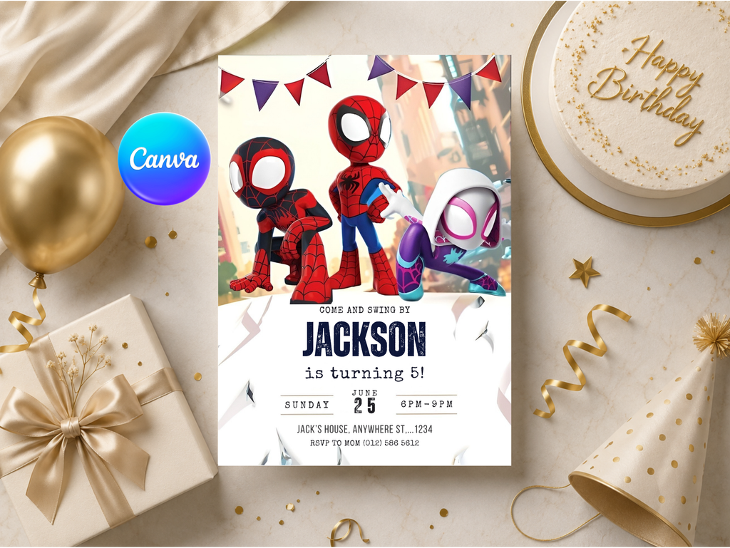 Spiderman Birthday Invitation, Digital Instant Download in Canva