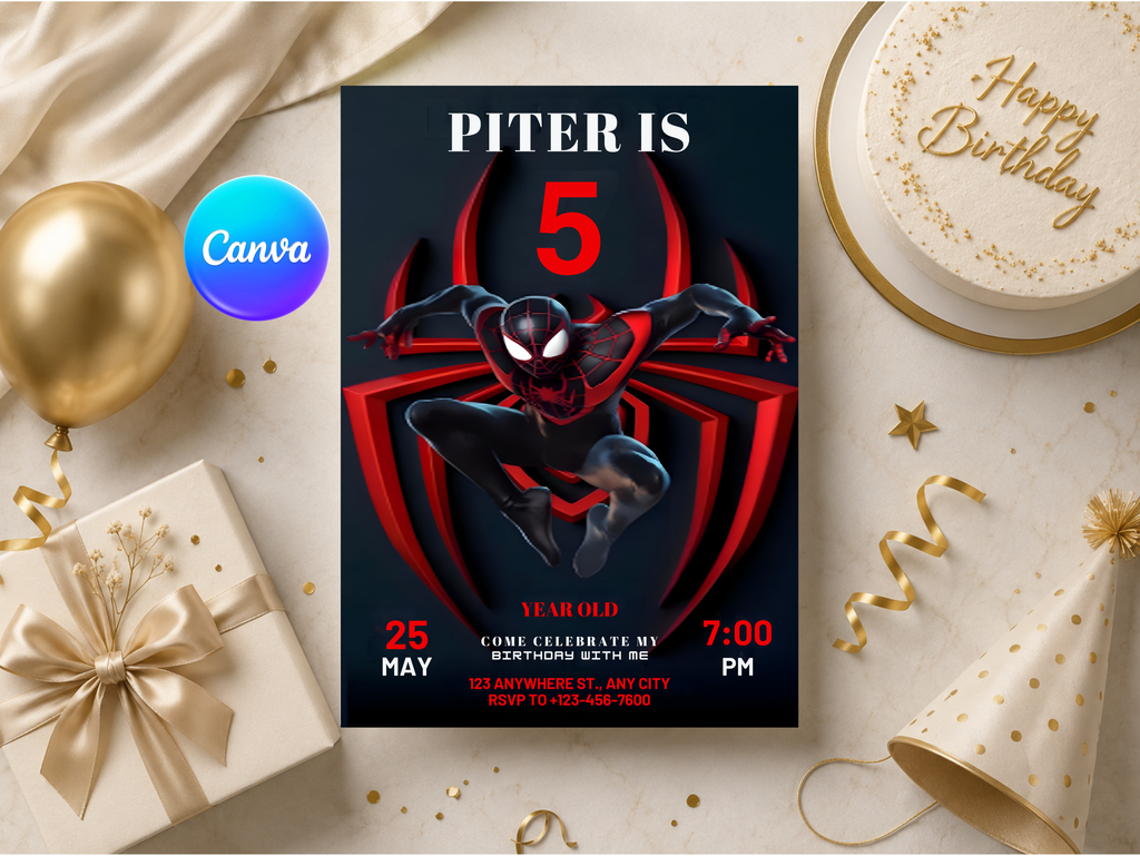 Spidey Birthday Invitation, Digital Instant Download in Canva