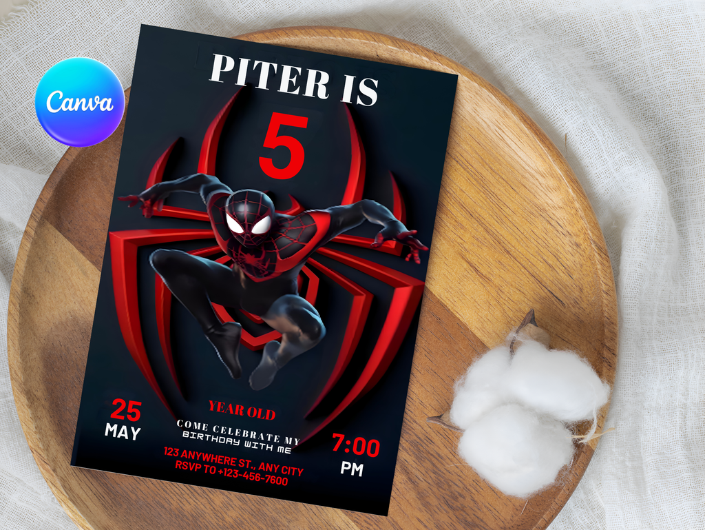 Spidey Birthday Invitation, Digital Instant Download in Canva